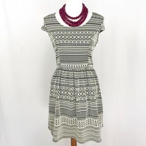 Black and Off-White Tribal Print Dress